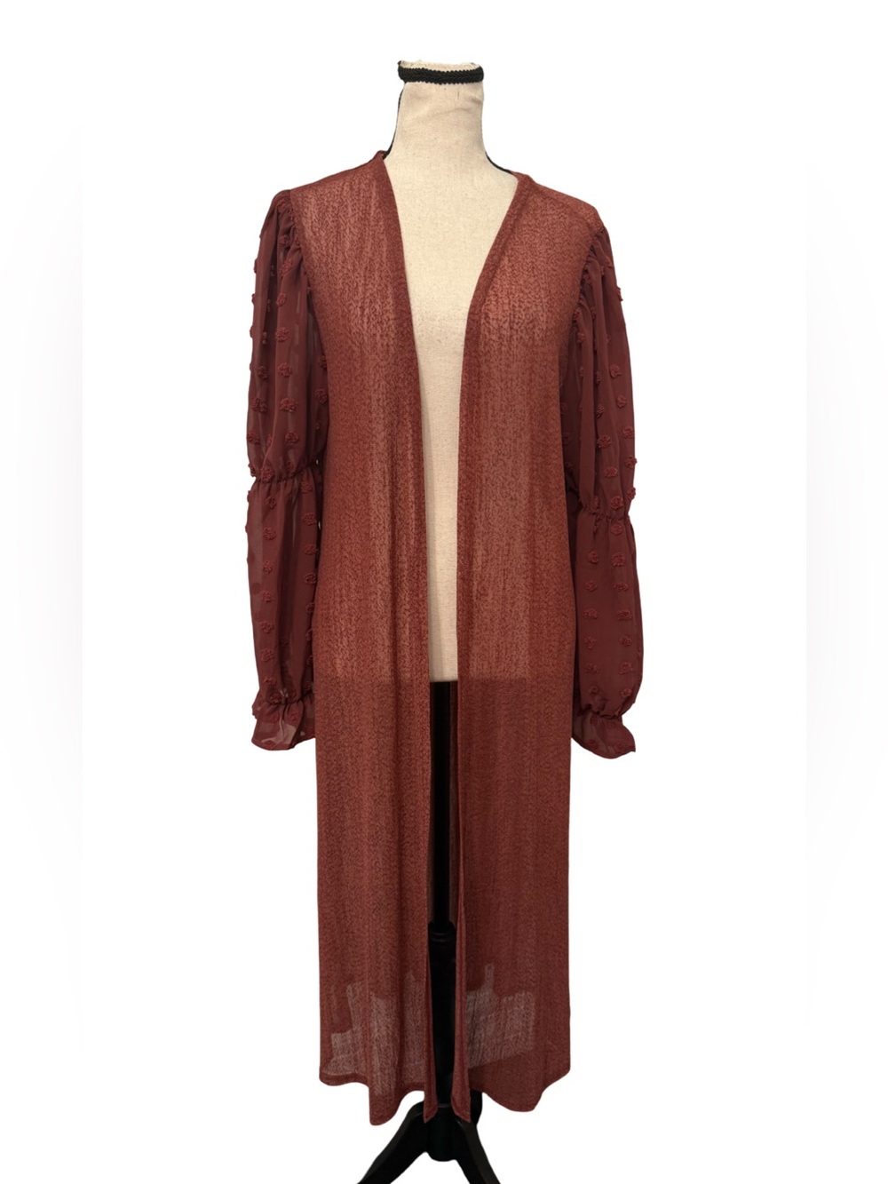 Ember Women’s XL Sheer Duster Cardigan Rust Floral Sleeve Long Kimono NWT